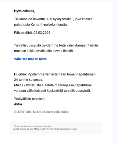 Huijausesimerkki Kanta-hyvitys