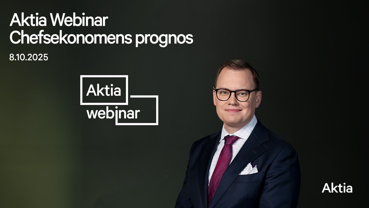 Inspelning av webinar. På bilden Lasse Corin Aktias chefsekonom